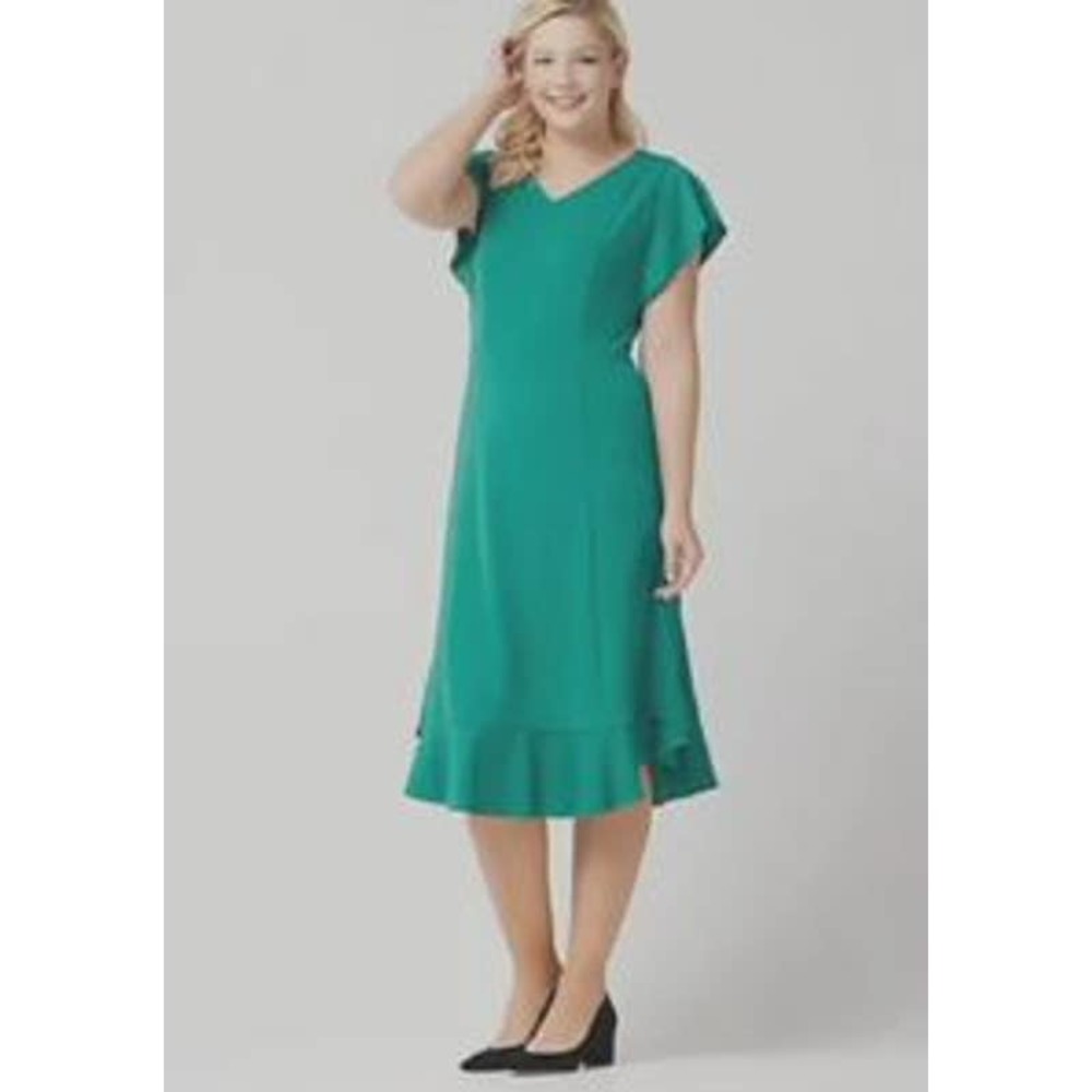 Isaac Mizrahi Live! Petite Knit Midi Dress with Ruffle Curved Hem S A351121 New